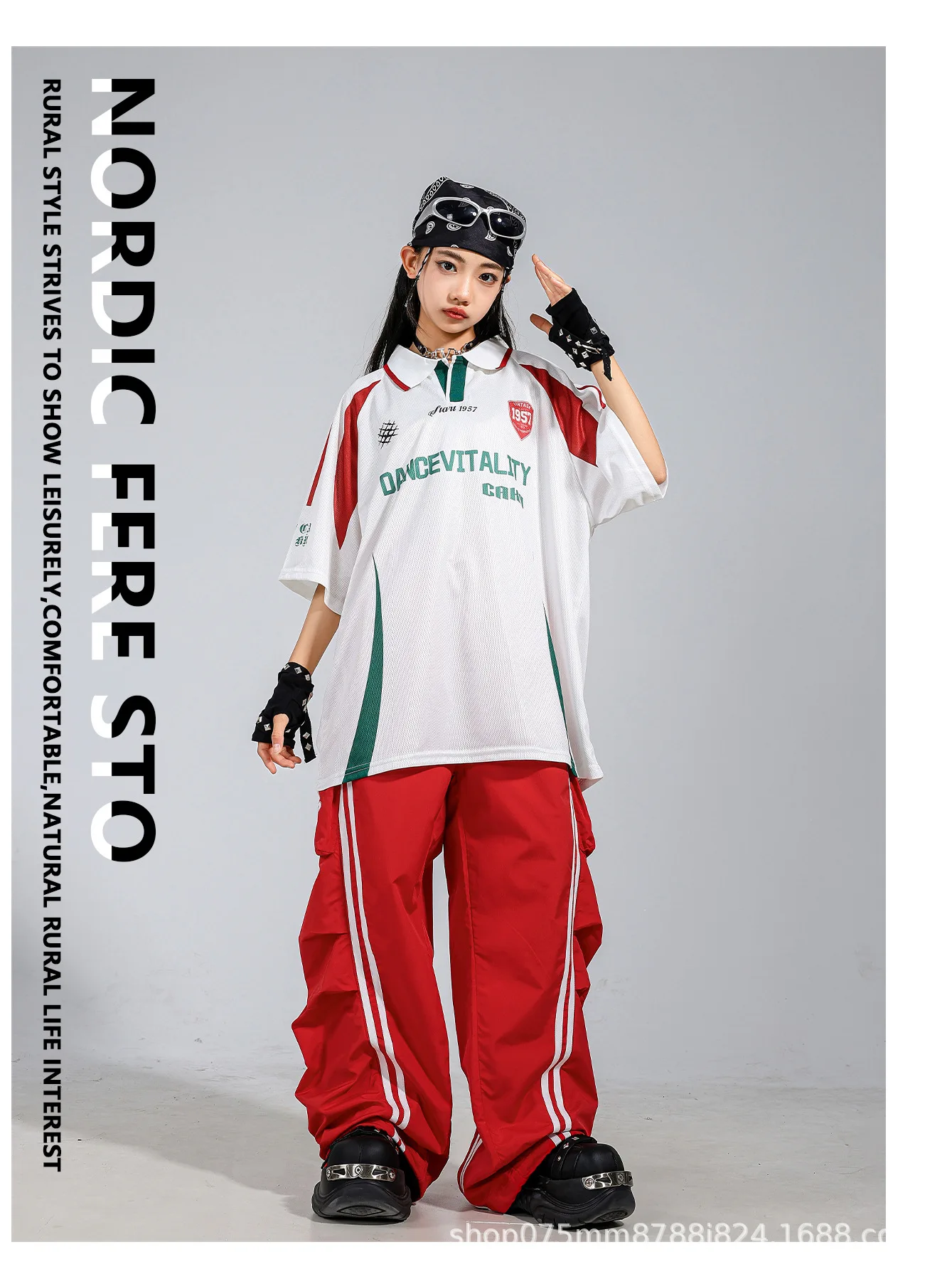 Children's Hip Hop Street Dance Outfit Set Dance Performance Clothes for Boys And Girls Short Sleeve Long Pants Dance Costume