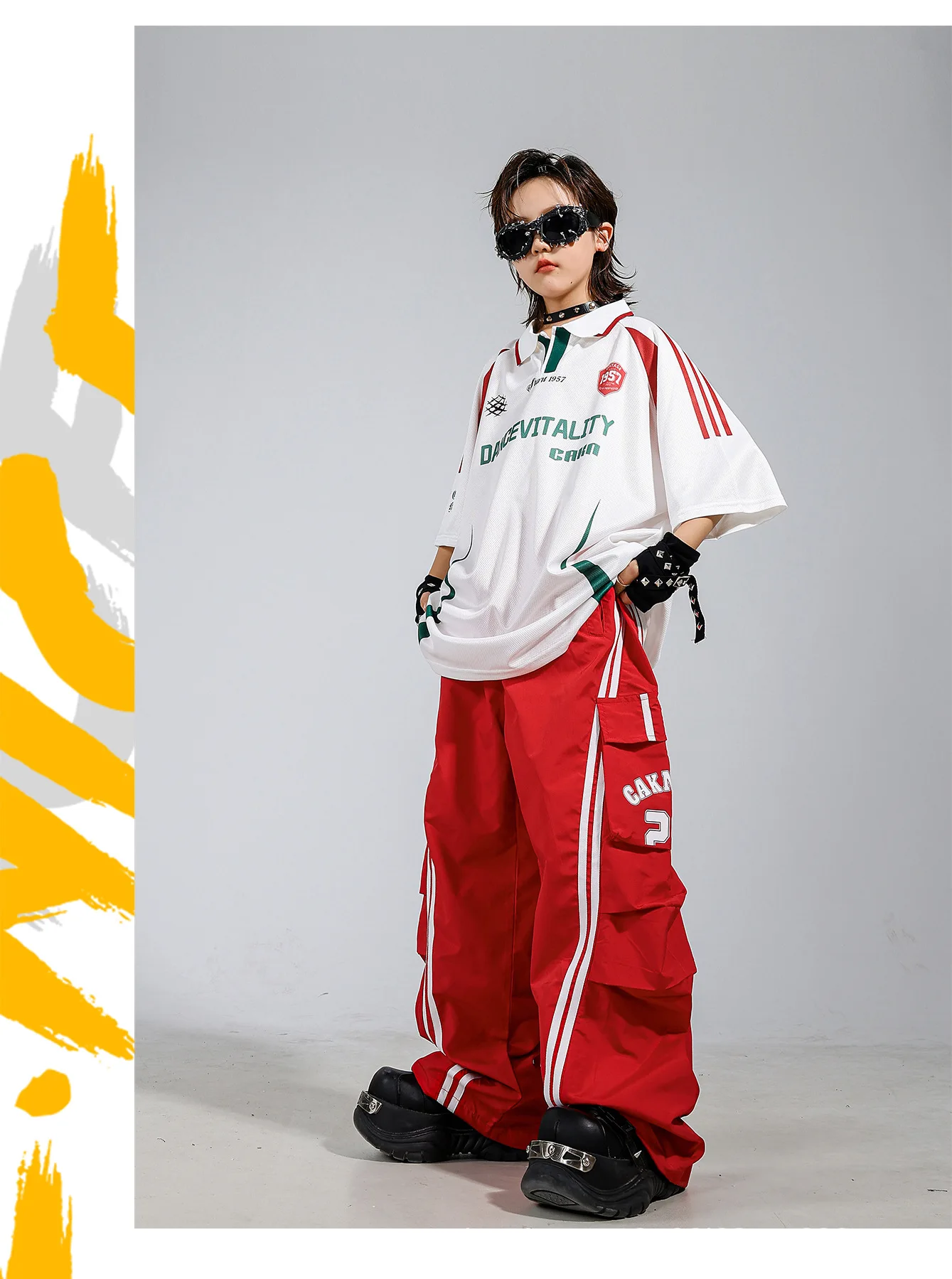 Children's Hip Hop Street Dance Outfit Set Dance Performance Clothes for Boys And Girls Short Sleeve Long Pants Dance Costume