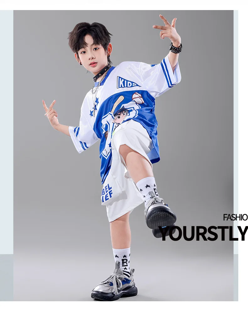 Children's Hip Hop Street Dance Outfit Set Dance Performance Clothes for Boys And Girls Short Sleeve Long Pants Dance Costume