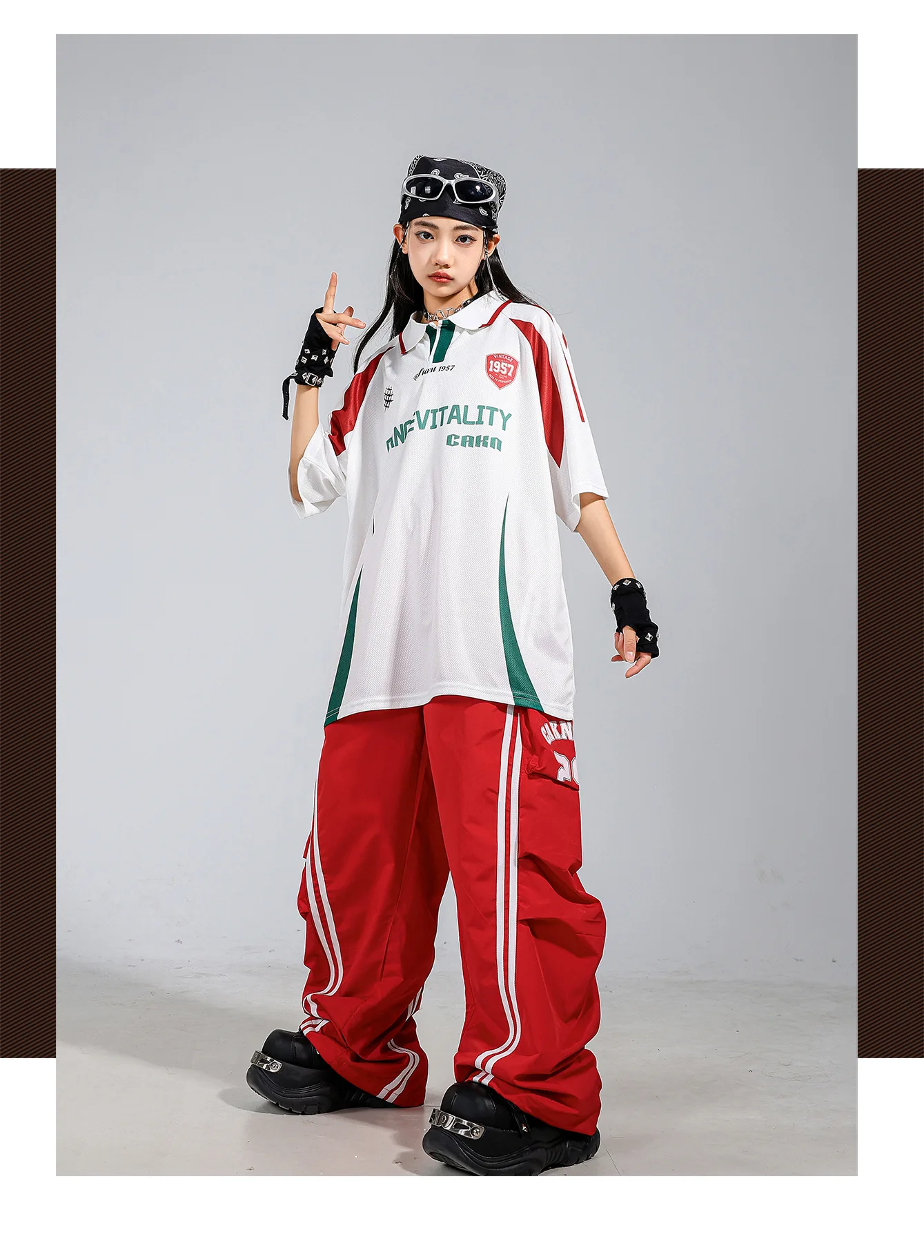 Children's Hip Hop Street Dance Outfit Set Dance Performance Clothes for Boys And Girls Short Sleeve Long Pants Dance Costume