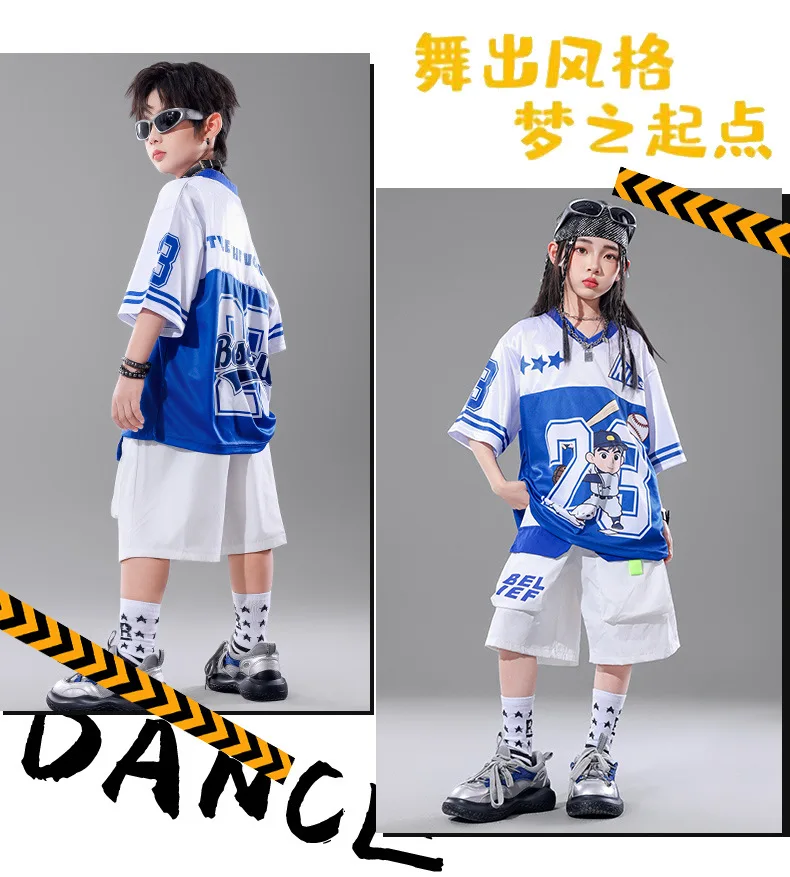 Children's Hip Hop Street Dance Outfit Set Dance Performance Clothes for Boys And Girls Short Sleeve Long Pants Dance Costume