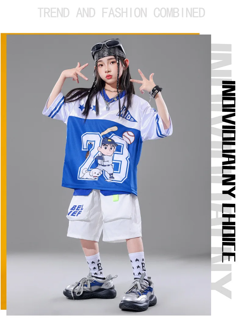 Children's Hip Hop Street Dance Outfit Set Dance Performance Clothes for Boys And Girls Short Sleeve Long Pants Dance Costume