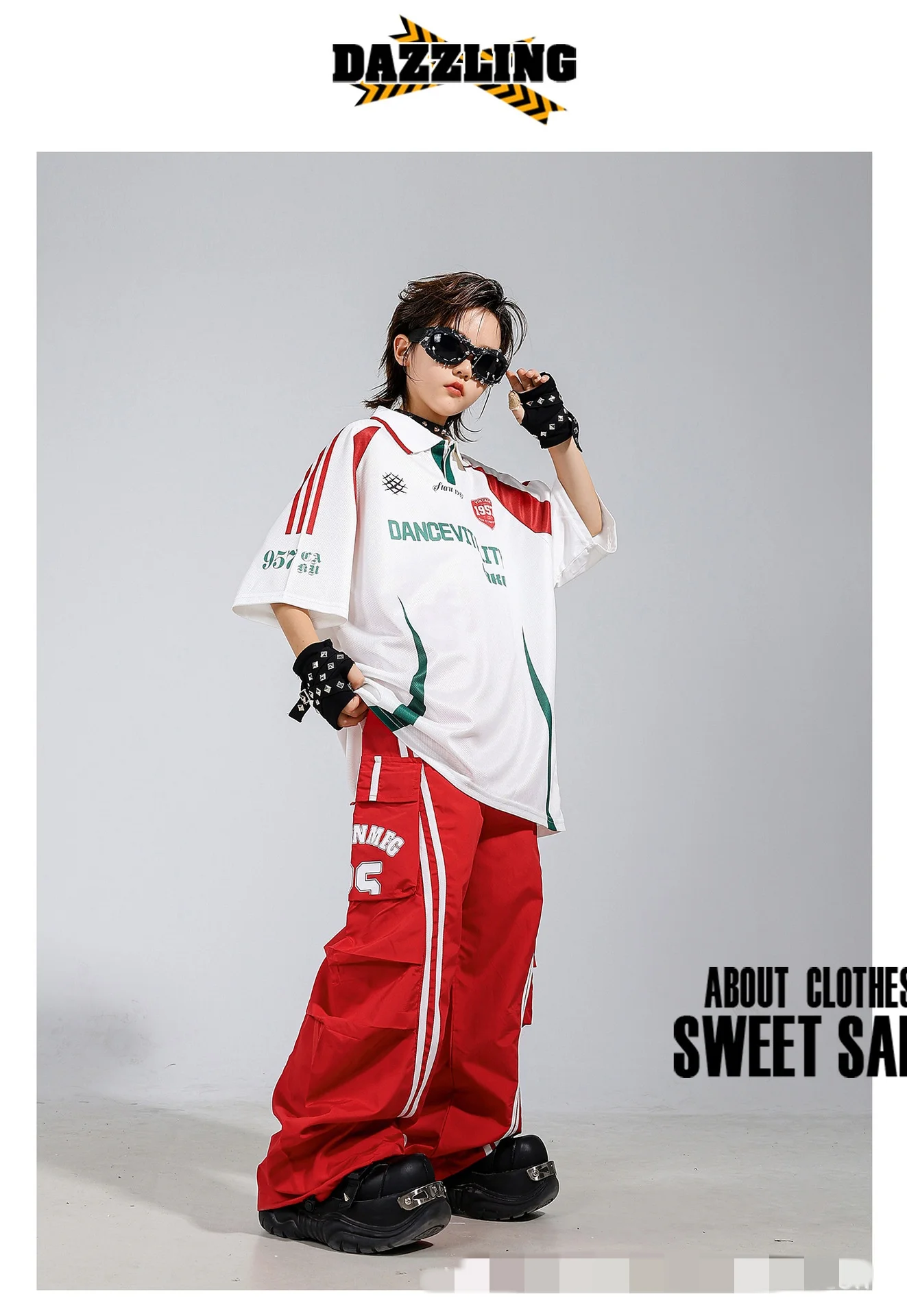 Children's Hip Hop Street Dance Outfit Set Dance Performance Clothes for Boys And Girls Short Sleeve Long Pants Dance Costume
