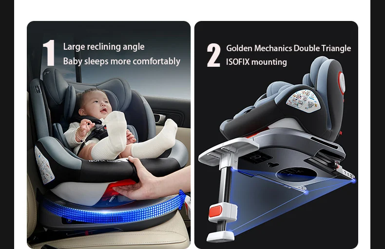 ISOFIX Child Safety Seat with Top Tether Alarm 5-Point Harness and Side Impact Protection I-Size R129 40-150cm Car Seat 360° Swivel Reinforced Shell Adjustable Headrest 4 Recline Positions for Baby Toddler Kids