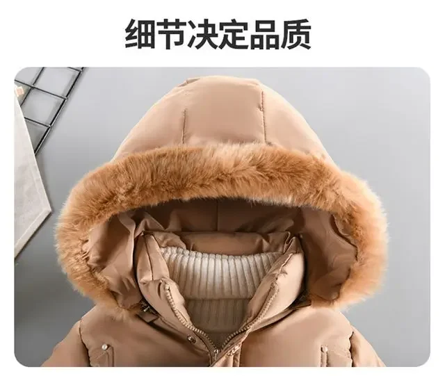 ZOETOPKID Thick Keep Warm Winter Girls Jacket Detachable Hat Plush Collar Hooded Padded Lining Coat for Kids Children Outwear