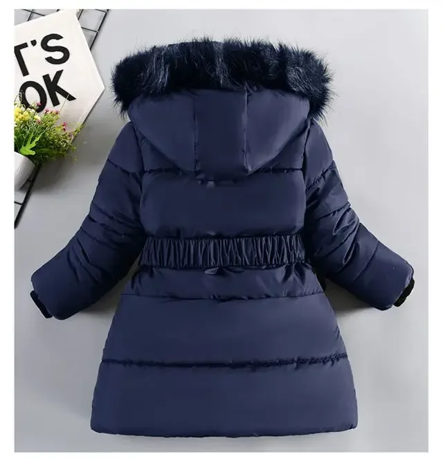 ZOETOPKID Thick Keep Warm Winter Girls Jacket Detachable Hat Plush Collar Hooded Padded Lining Coat for Kids Children Outwear