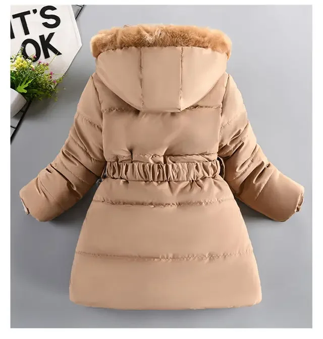 ZOETOPKID Thick Keep Warm Winter Girls Jacket Detachable Hat Plush Collar Hooded Padded Lining Coat for Kids Children Outwear