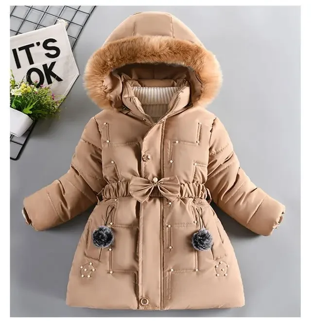 ZOETOPKID Thick Keep Warm Winter Girls Jacket Detachable Hat Plush Collar Hooded Padded Lining Coat for Kids Children Outwear