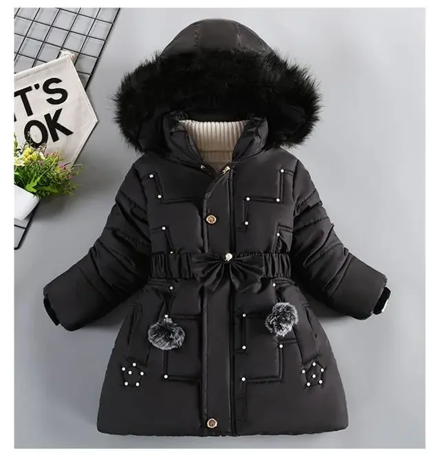 ZOETOPKID Thick Keep Warm Winter Girls Jacket Detachable Hat Plush Collar Hooded Padded Lining Coat for Kids Children Outwear