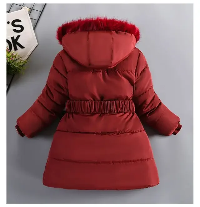 ZOETOPKID Thick Keep Warm Winter Girls Jacket Detachable Hat Plush Collar Hooded Padded Lining Coat for Kids Children Outwear