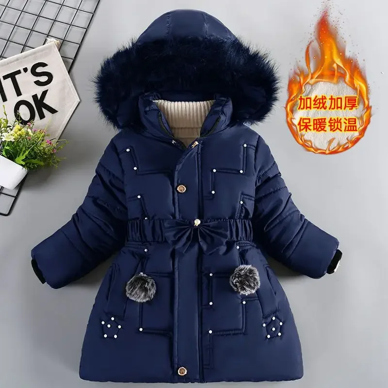 ZOETOPKID Thick Keep Warm Winter Girls Jacket Detachable Hat Plush Collar Hooded Padded Lining Coat for Kids Children Outwear
