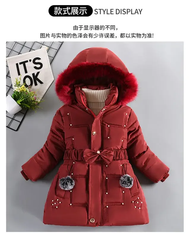 ZOETOPKID Thick Keep Warm Winter Girls Jacket Detachable Hat Plush Collar Hooded Padded Lining Coat for Kids Children Outwear