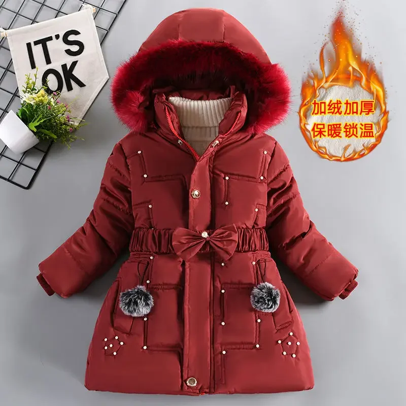 ZOETOPKID Thick Keep Warm Winter Girls Jacket Detachable Hat Plush Collar Hooded Padded Lining Coat for Kids Children Outwear