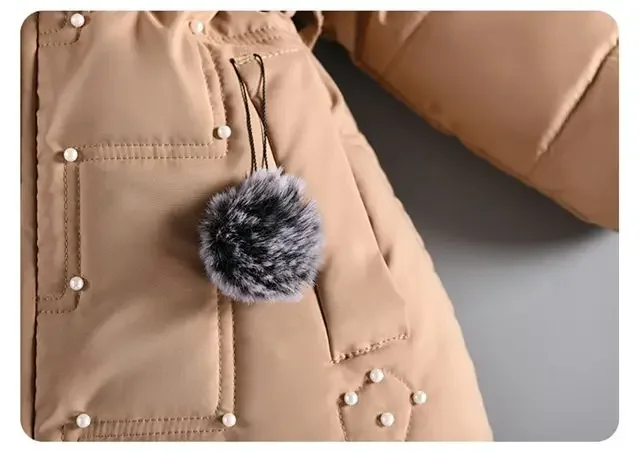 ZOETOPKID Thick Keep Warm Winter Girls Jacket Detachable Hat Plush Collar Hooded Padded Lining Coat for Kids Children Outwear