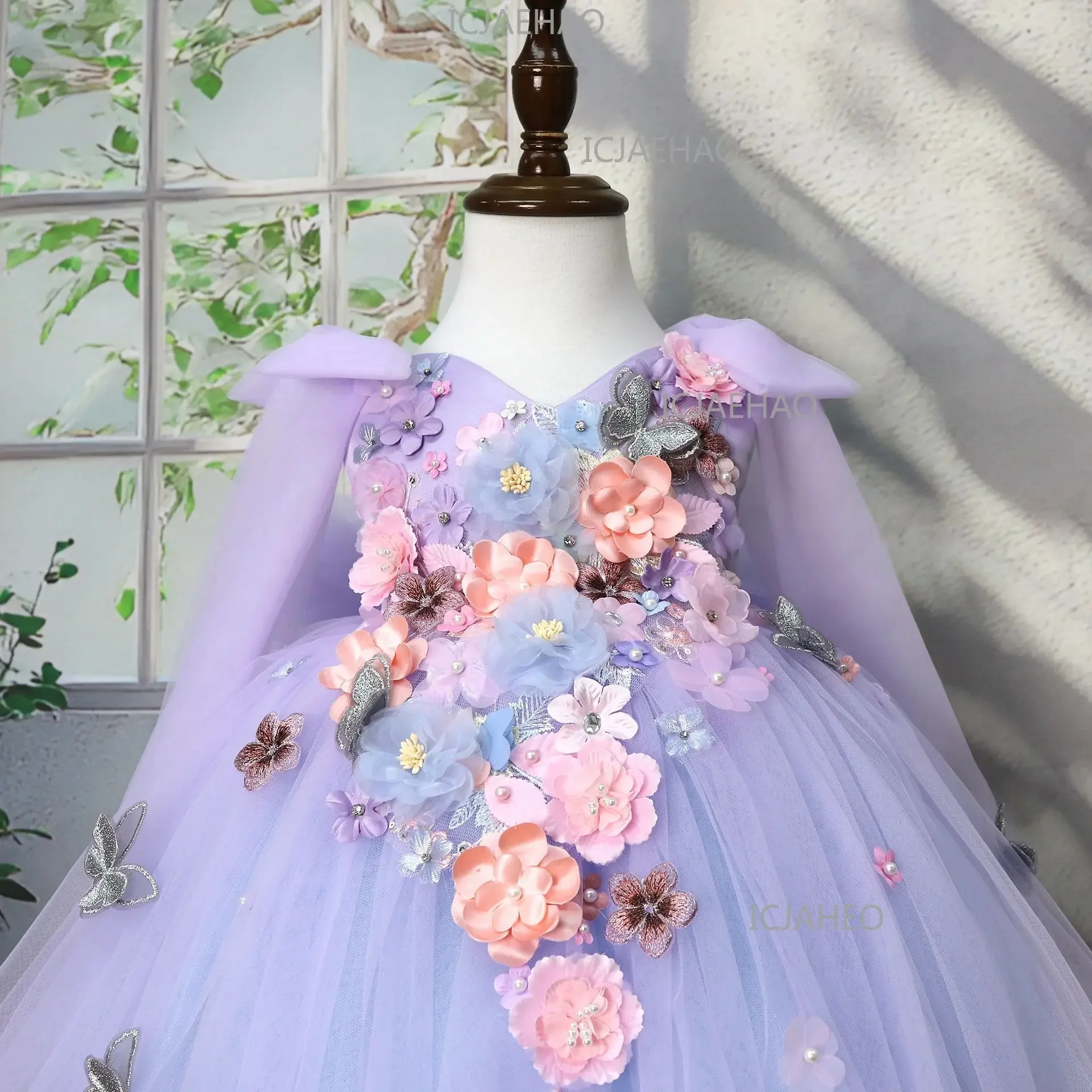 2026 Kids Handmade 3D Applique Tulle SleevelessPrincess Wedding Flower Girl Party Banquet Clothes Dress New Children Girls Gown