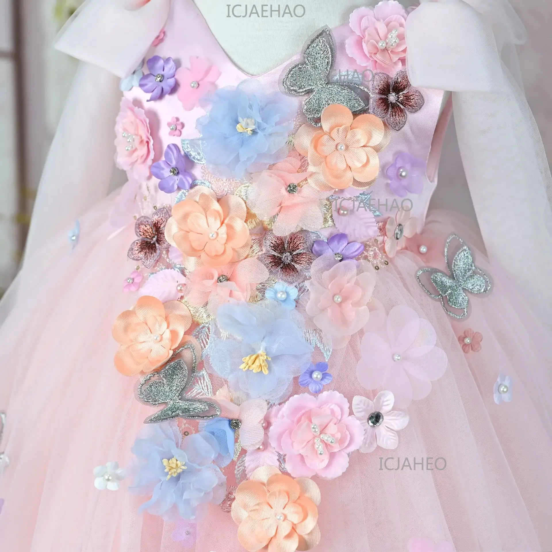 2026 Kids Handmade 3D Applique Tulle SleevelessPrincess Wedding Flower Girl Party Banquet Clothes Dress New Children Girls Gown