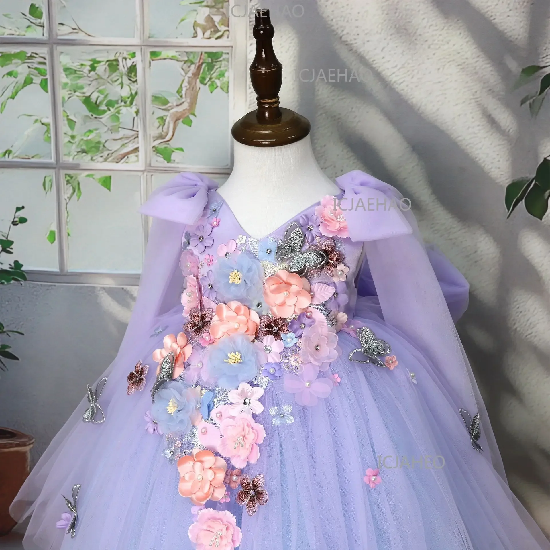 2026 Kids Handmade 3D Applique Tulle SleevelessPrincess Wedding Flower Girl Party Banquet Clothes Dress New Children Girls Gown