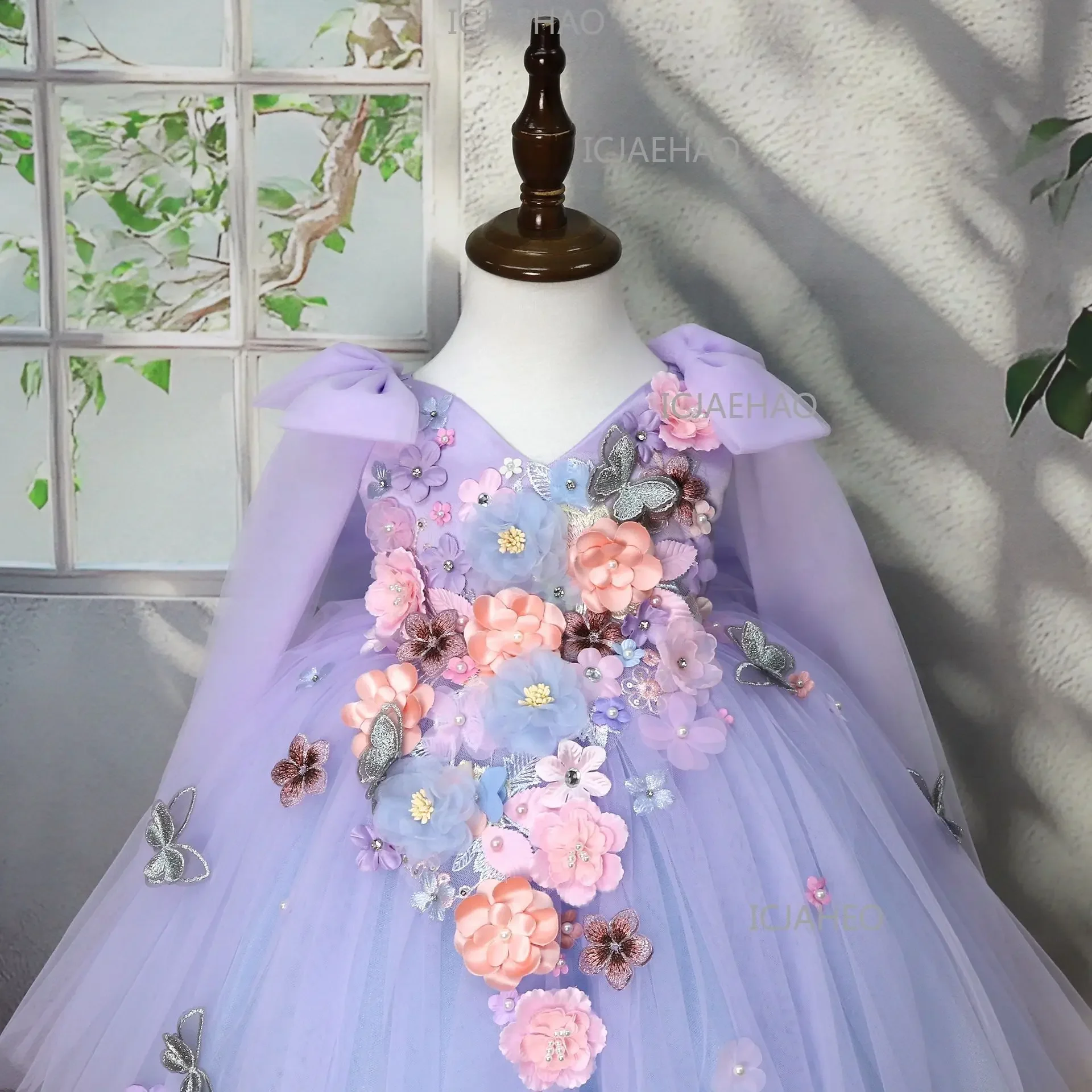 2026 Kids Handmade 3D Applique Tulle SleevelessPrincess Wedding Flower Girl Party Banquet Clothes Dress New Children Girls Gown