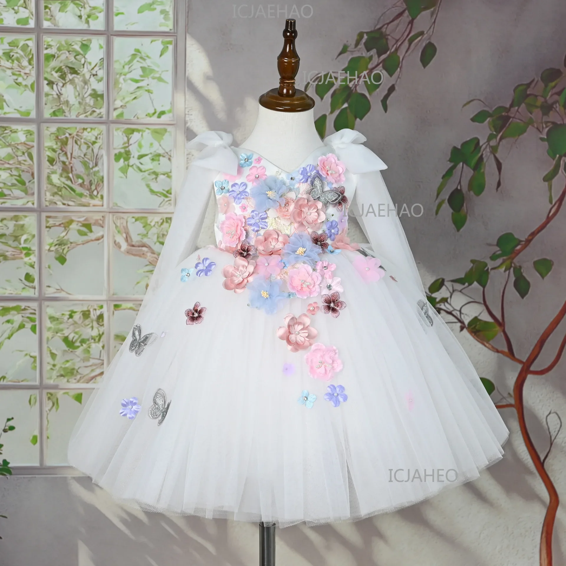 2026 Kids Handmade 3D Applique Tulle SleevelessPrincess Wedding Flower Girl Party Banquet Clothes Dress New Children Girls Gown