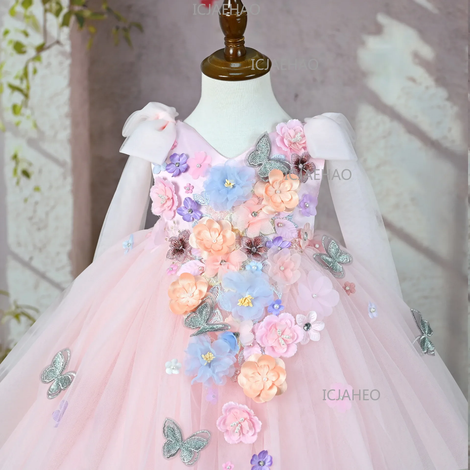 2026 Kids Handmade 3D Applique Tulle SleevelessPrincess Wedding Flower Girl Party Banquet Clothes Dress New Children Girls Gown