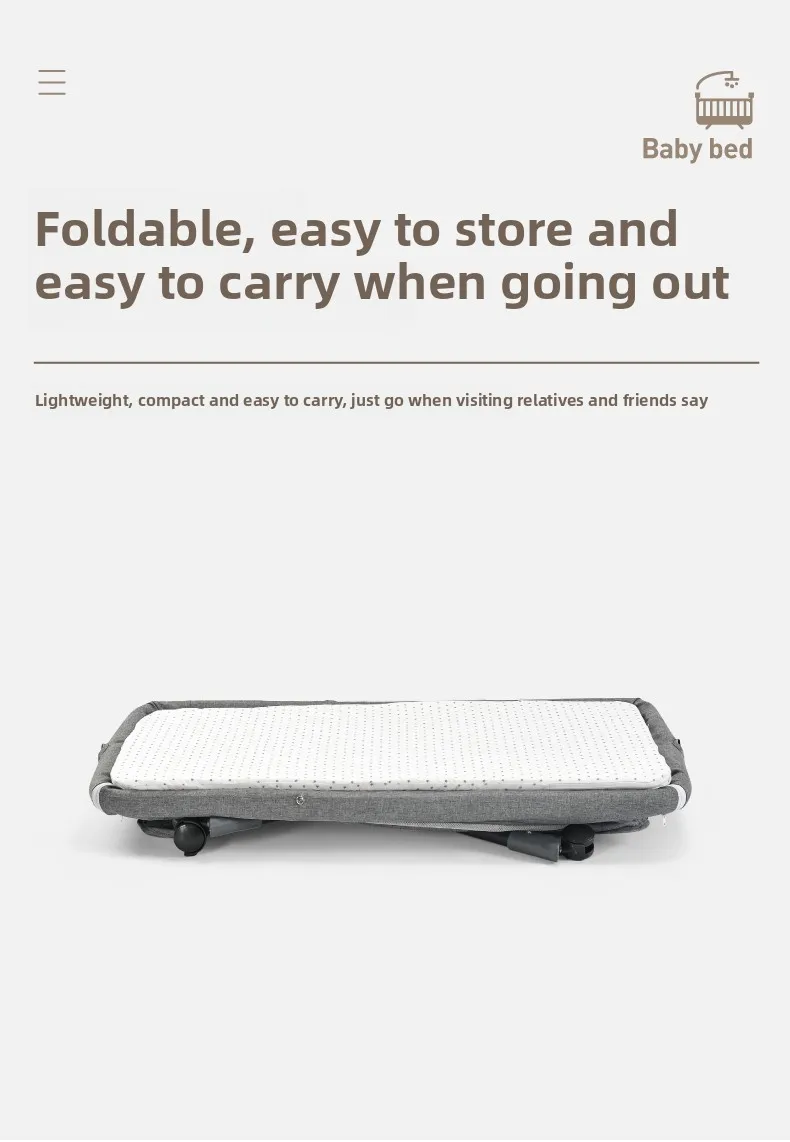 Multifunctional Baby Crib Convertible Toddler Bed Portable Infant Cradle Bassinet Co Sleeper Spliced Large Bed Next to Me Crib Anti Choking Milk 5 Tilt Spinal Protection Newborn Sleep Shaker Cot with Mattress Mosquito Net Wheels