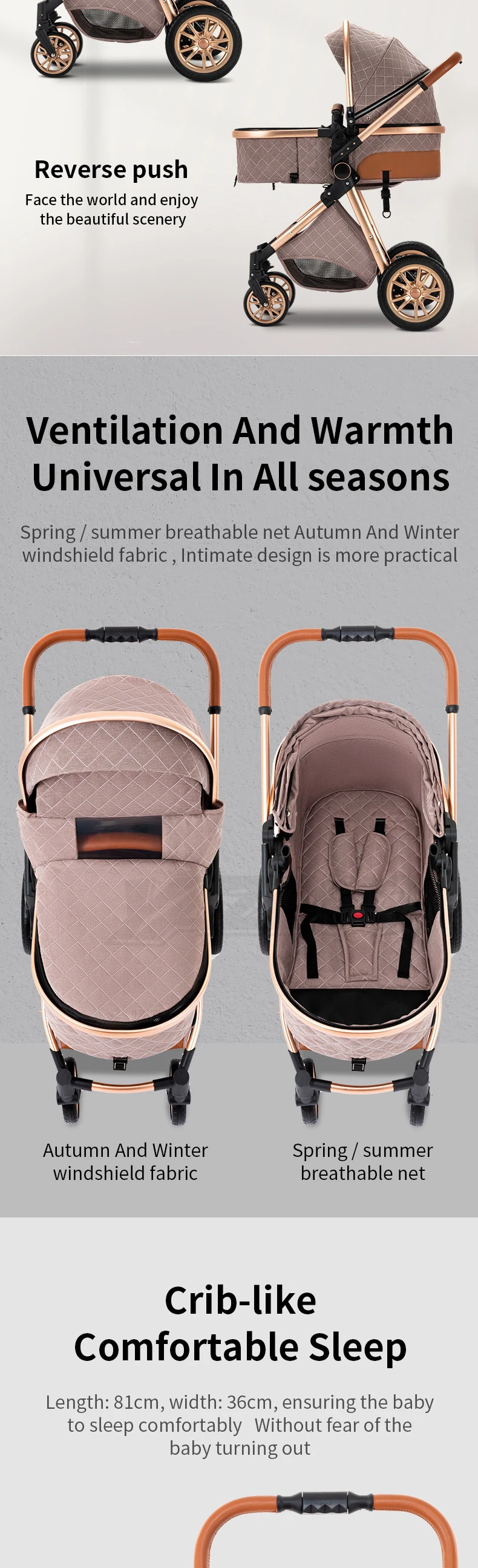 Top Grade 3-in-1 High View Four-Wheel Foldable Shock-Absorbing Infant Carriage, Custom Breathable Anti-mosquito Net As Free Gift To Prevent Newborns From Mosquito Bites Outdoors