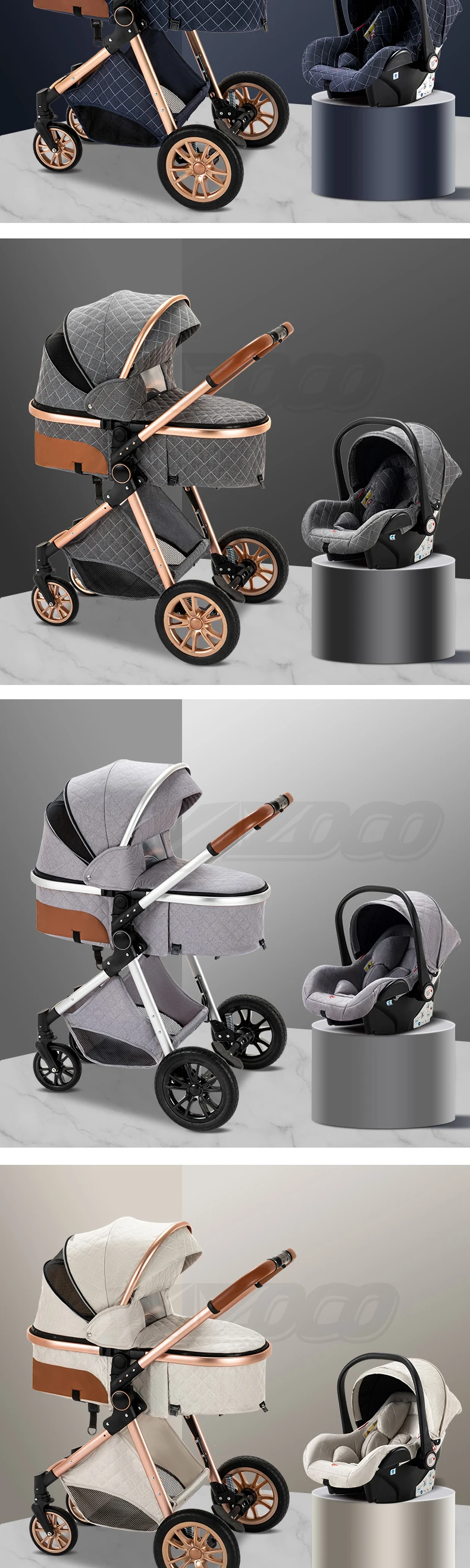 Top Grade 3-in-1 High View Four-Wheel Foldable Shock-Absorbing Infant Carriage, Custom Breathable Anti-mosquito Net As Free Gift To Prevent Newborns From Mosquito Bites Outdoors