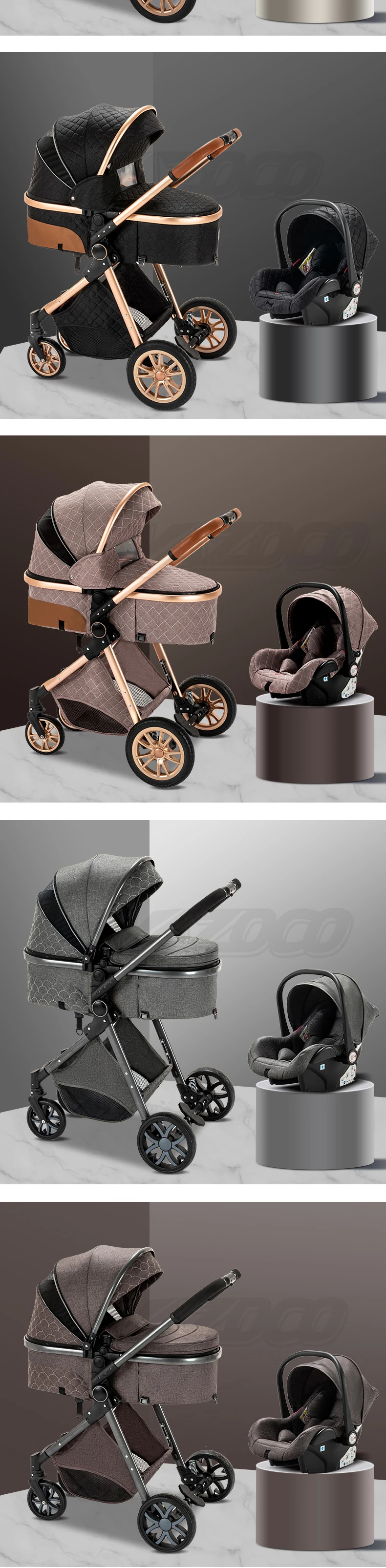 Top Grade 3-in-1 High View Four-Wheel Foldable Shock-Absorbing Infant Carriage, Custom Breathable Anti-mosquito Net As Free Gift To Prevent Newborns From Mosquito Bites Outdoors