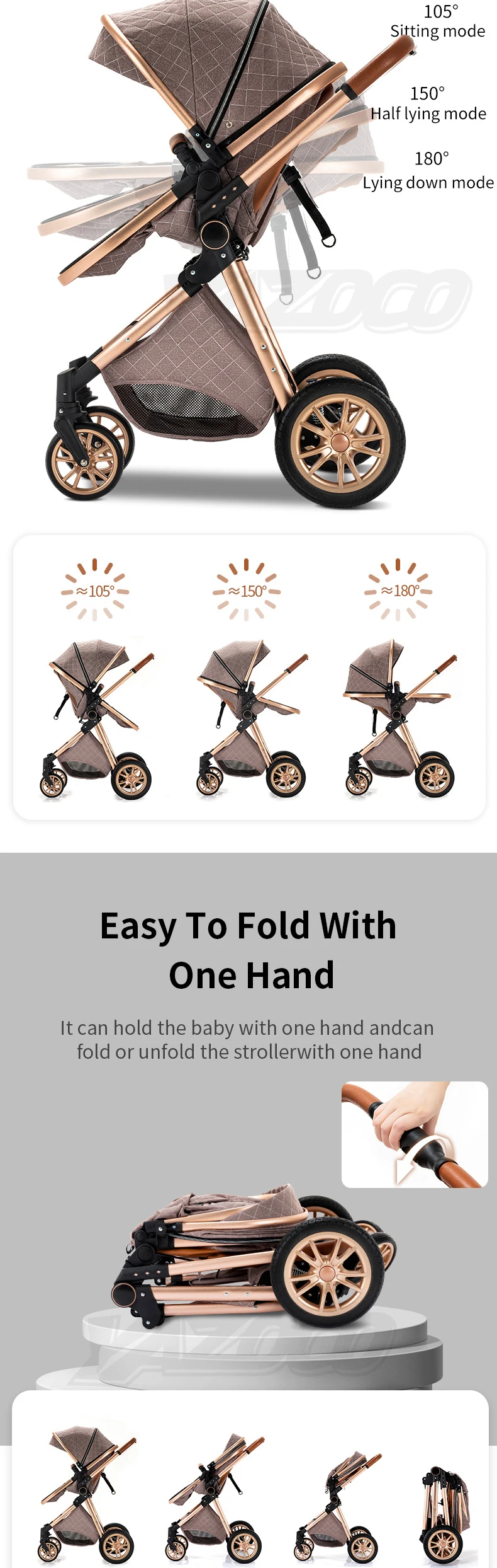Top Grade 3-in-1 High View Four-Wheel Foldable Shock-Absorbing Infant Carriage, Custom Breathable Anti-mosquito Net As Free Gift To Prevent Newborns From Mosquito Bites Outdoors