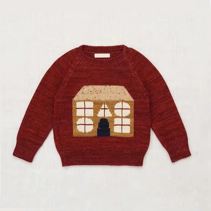 Childrens Winter New Cotton Wool Knitted Sweater House Pattern Sweater Long Sleeved Pullover Sweater European and American Style