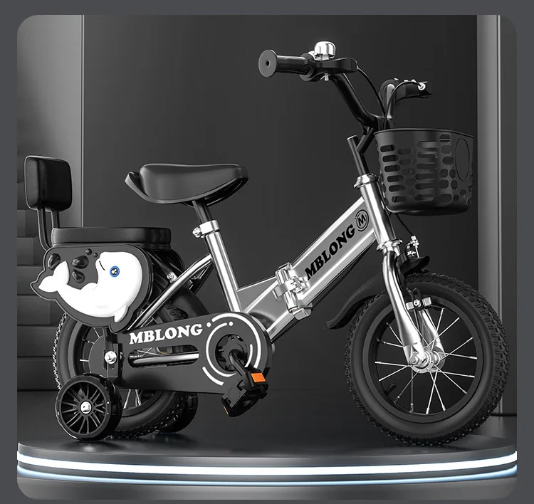 New Foldable Kids Bicycle 12 Inch Pedal Bike for Boys Girls Toddler Outdoor Riding Portable Kids Bike with Training Wheels