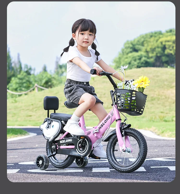 New Foldable Kids Bicycle 12 Inch Pedal Bike for Boys Girls Toddler Outdoor Riding Portable Kids Bike with Training Wheels