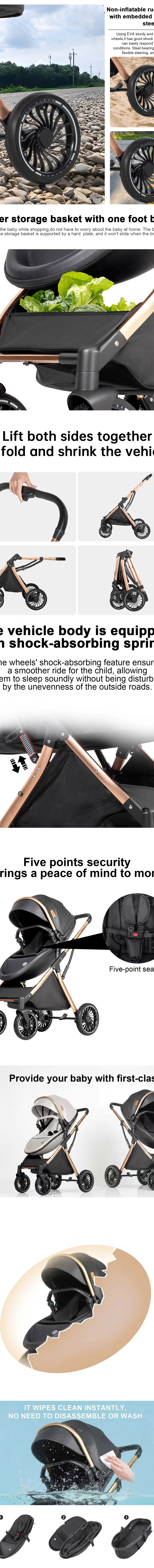 High Quality Baby Stroller 3 in 1 Luxury Lightweight Portable Travel Baby Stroller