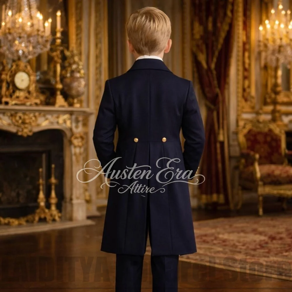 Chic Boys Suit 3 Pieces Fashion Double Breasted Kids Vintage Outfit For Jane Austen Cosplay Wedding Party Birthday Tailcoat
