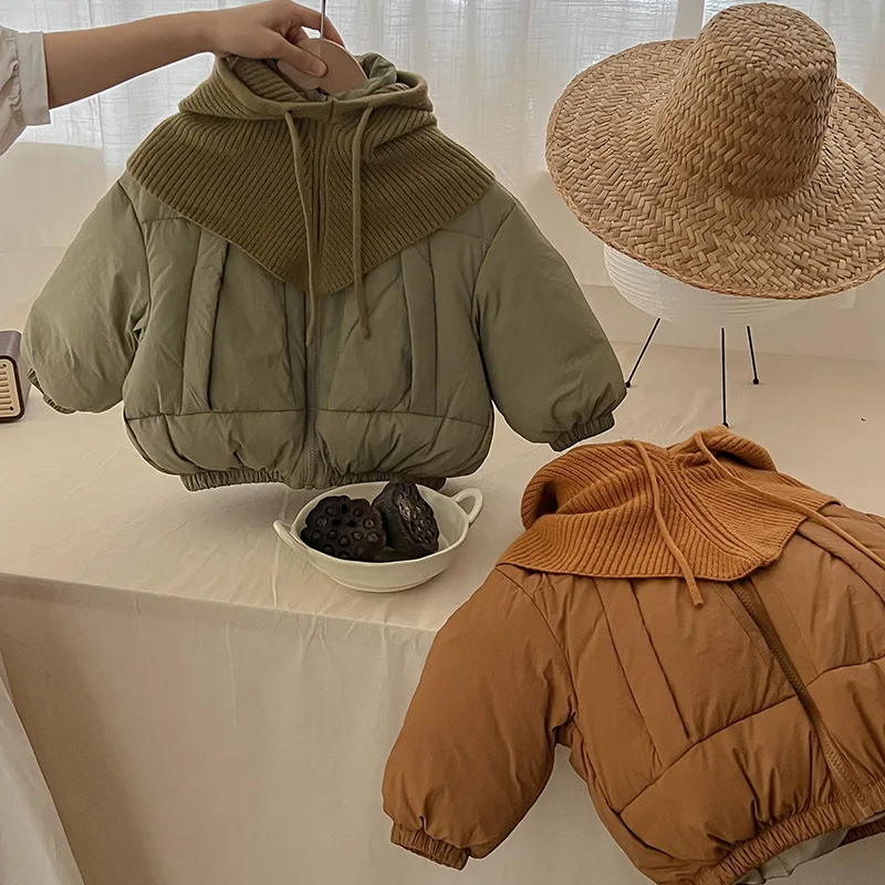 2026 Winter New Children's Solid Color Matching Knitted Hat Thickened Warm Cotton Clothes