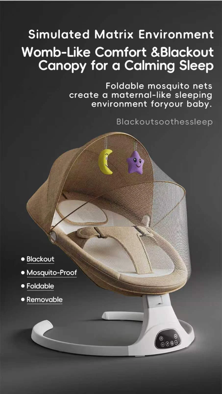 Multifunctional Electric Baby Swing Rocker, Hands-Free Smart Infant Bouncer Chair with Bluetooth Speaker, Remote Control, Auto Timer, Light-Touch Panel & Detachable Mosquito Net Canopy, Comfort Soothing Cradle Seat for Infants
