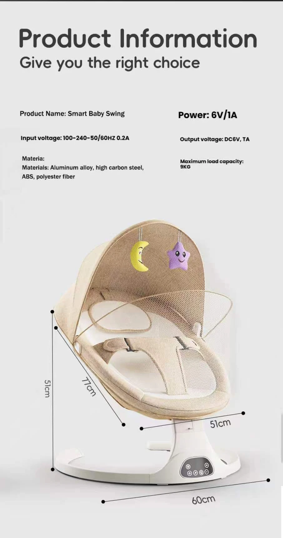 Multifunctional Electric Baby Swing Rocker, Hands-Free Smart Infant Bouncer Chair with Bluetooth Speaker, Remote Control, Auto Timer, Light-Touch Panel & Detachable Mosquito Net Canopy, Comfort Soothing Cradle Seat for Infants