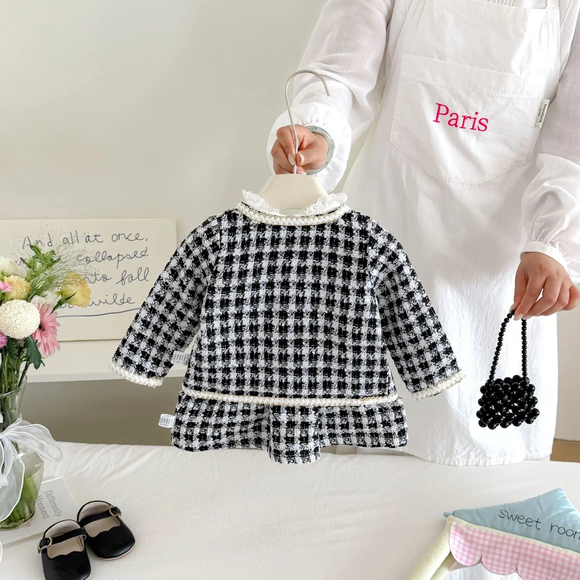 2026 New Fall Girls Tweed 2Pcs Set | Spliced Dress + Jacket Outfit | Chic Elegant Kids Suit