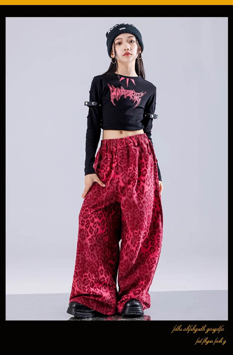 Girl Clothing Off Shoulder Top Lace Pants Hip Hop Jazz Dance Costumes Practice Street Dance Wear Performance Clothes