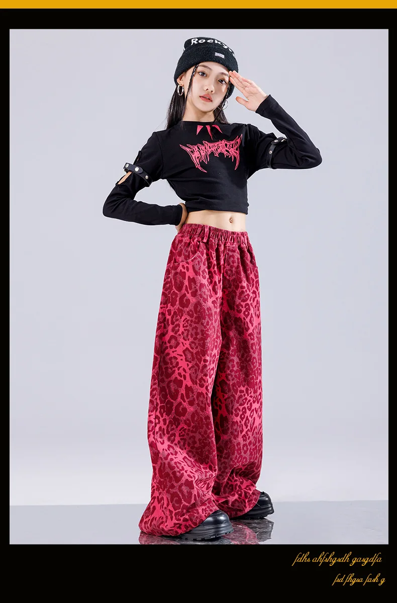 Girl Clothing Off Shoulder Top Lace Pants Hip Hop Jazz Dance Costumes Practice Street Dance Wear Performance Clothes