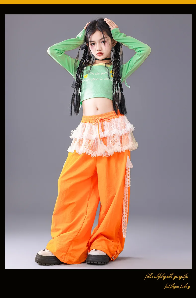 Girl Clothing Off Shoulder Top Lace Pants Hip Hop Jazz Dance Costumes Practice Street Dance Wear Performance Clothes