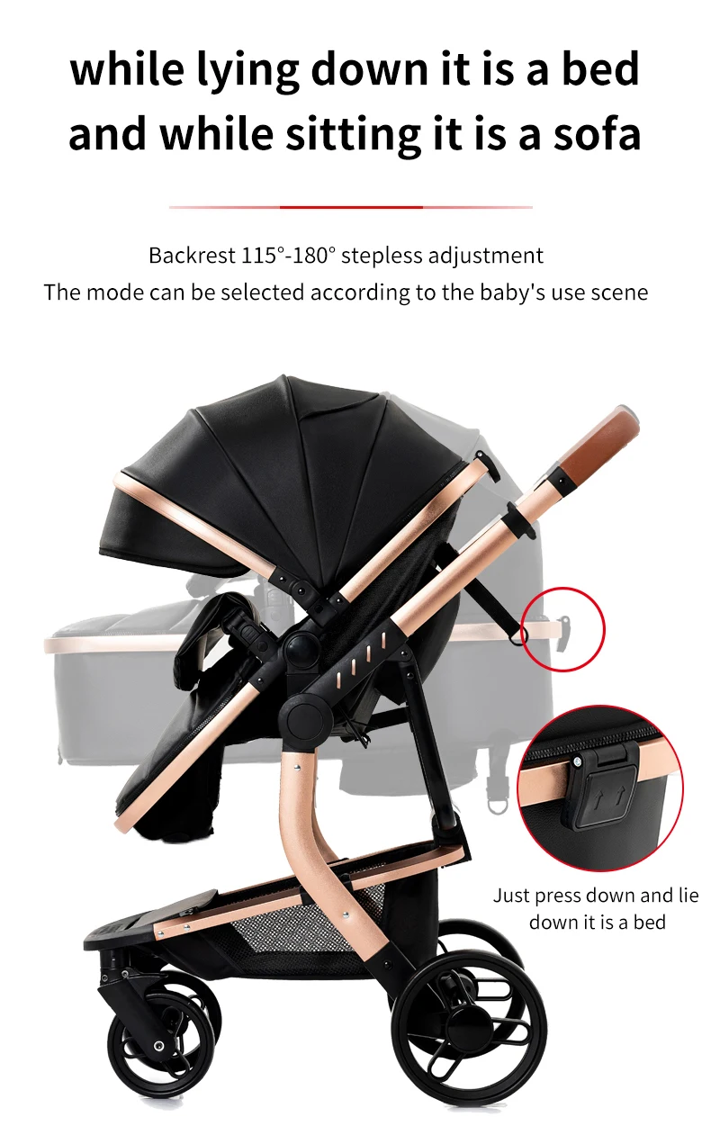 3 in 1 Baby Stroller Travel System with Car Seat for Newborn Toddler Reversible Foldable Pushchair Carrycot Aluminium Frame EVA Wheels PU Leather Handle High Landscape Pram with Canopy Foot Cover Storage Basket Up to 20kg