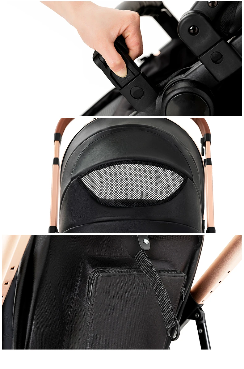 3 in 1 Baby Stroller Travel System with Car Seat for Newborn Toddler Reversible Foldable Pushchair Carrycot Aluminium Frame EVA Wheels PU Leather Handle High Landscape Pram with Canopy Foot Cover Storage Basket Up to 20kg