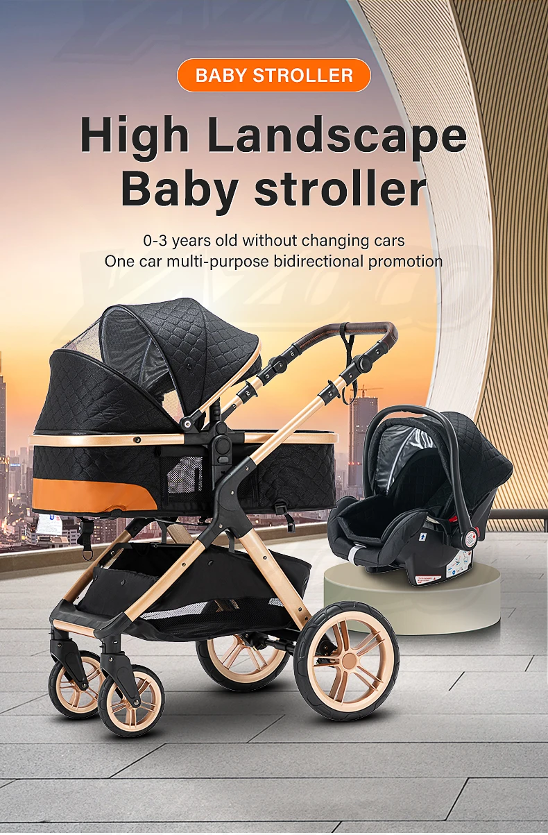 Adjustable High View 3-in-1 Baby Travel System with Infant Safety Car Seat, Summer Ventilated Breathable Fabric, Ultra-Light Aerospace-Grade Aluminum Frame, One-Click Fold Compact Stroller