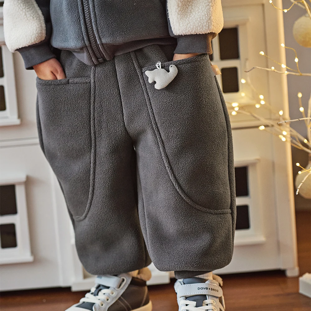 Dave Bella Children Autumn Winter Polar Fleece Thicken Pants Girl Elastic Waist Casual Sports Jogger Warn Trousers DB4254118