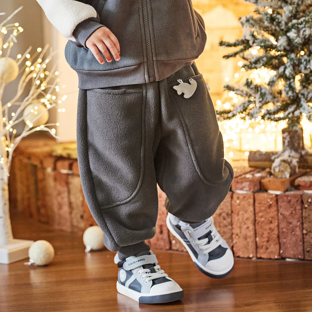 Dave Bella Children Autumn Winter Polar Fleece Thicken Pants Girl Elastic Waist Casual Sports Jogger Warn Trousers DB4254118