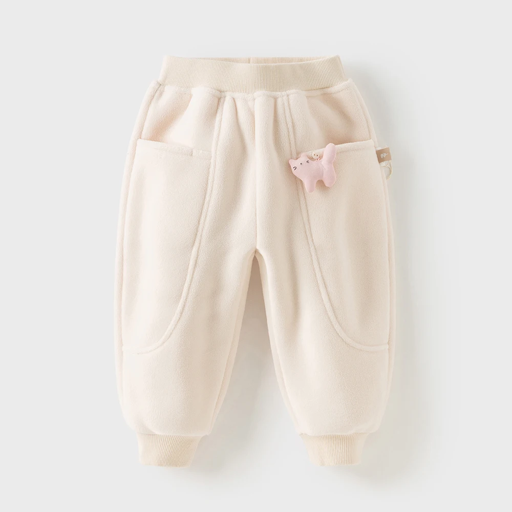 Dave Bella Children Autumn Winter Polar Fleece Thicken Pants Girl Elastic Waist Casual Sports Jogger Warn Trousers DB4254118