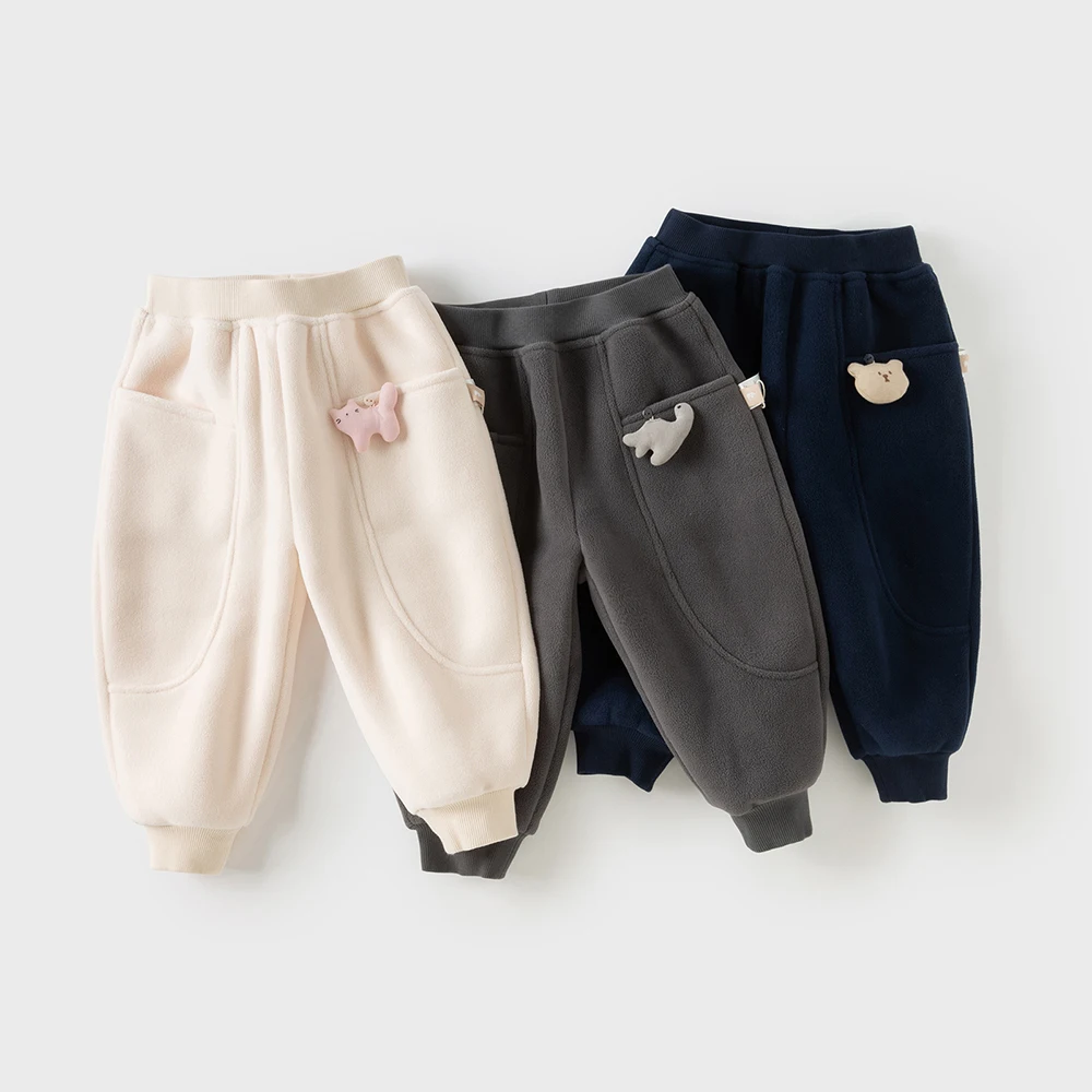 Dave Bella Children Autumn Winter Polar Fleece Thicken Pants Girl Elastic Waist Casual Sports Jogger Warn Trousers DB4254118