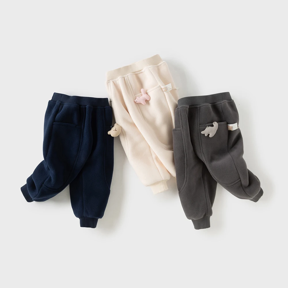 Dave Bella Children Autumn Winter Polar Fleece Thicken Pants Girl Elastic Waist Casual Sports Jogger Warn Trousers DB4254118