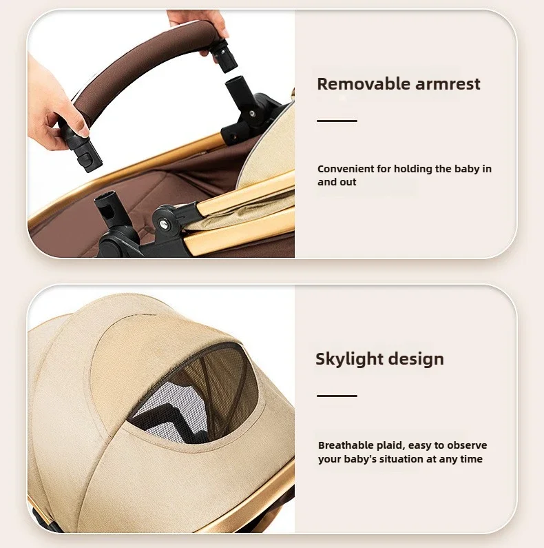 Lightweight High-view Baby Stroller, Can Sit or Lie Down, Lightweight and Foldable, Two-way Shock-absorbing Newborn Stroller